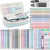 Four Candies 56 PCS Aesthetic School Supplies with Cute Pencil Case, 6 Multicolor Pen, 12 Pastel Highlighters, 5 Gel Pens Black Ink, 9 Mechanical Pencils for Student Stationary Set Preppy Stuff (Blue)