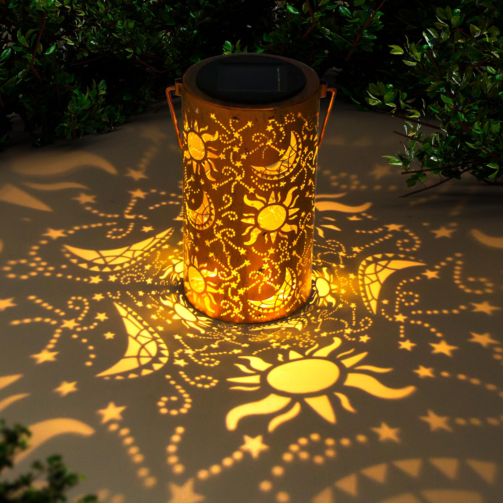 Solar Lanterns Outdoor Hanging Lantern Lights,Sun Moon Metal Decor Lanterns-Waterproof LED Decorative Light for Garden Patio Yard Lawn Backyard Front Porch as Gifts for Mom Grandma Women