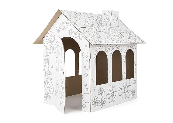 Tektorado 10762 Puppenhaus aus Pappe zum Ausmalen, schneller Aufbau, offene Türen und Fenster zum leichten Bespielen