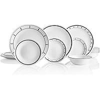 Corelle 18-Piece Service for 6, Chip Resistant, Black and White Dinnerware Set
