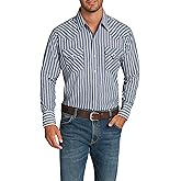 ELY CATTLEMAN Mens Long Sleeve Western Stripe, Blue, XLT