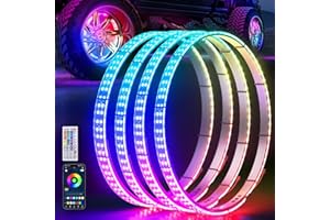 Ehaho 14''-18'' Double Row Adjustable Wheel Lights, Brighter RGB Chasing Rim Lights with App, Music Wheel Ring Light with Turn & Braking Signal Compatible with Various Trucks SUV Car（4PCS）