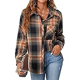 Zontroldy Womens Flannel Shirt Plaid Buffalo Long Sleeve Button Down Oversized Flannels Shirts Blouse Tops