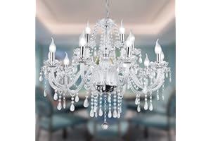 Panghuhu88 Crystal Candle Chandeliers Lighting Modern 12 Lights Pendant Ceiling Fixture Lamp for Dining Living Room Bedroom Hallway Entry Elegant Decoration (12 bulbs)