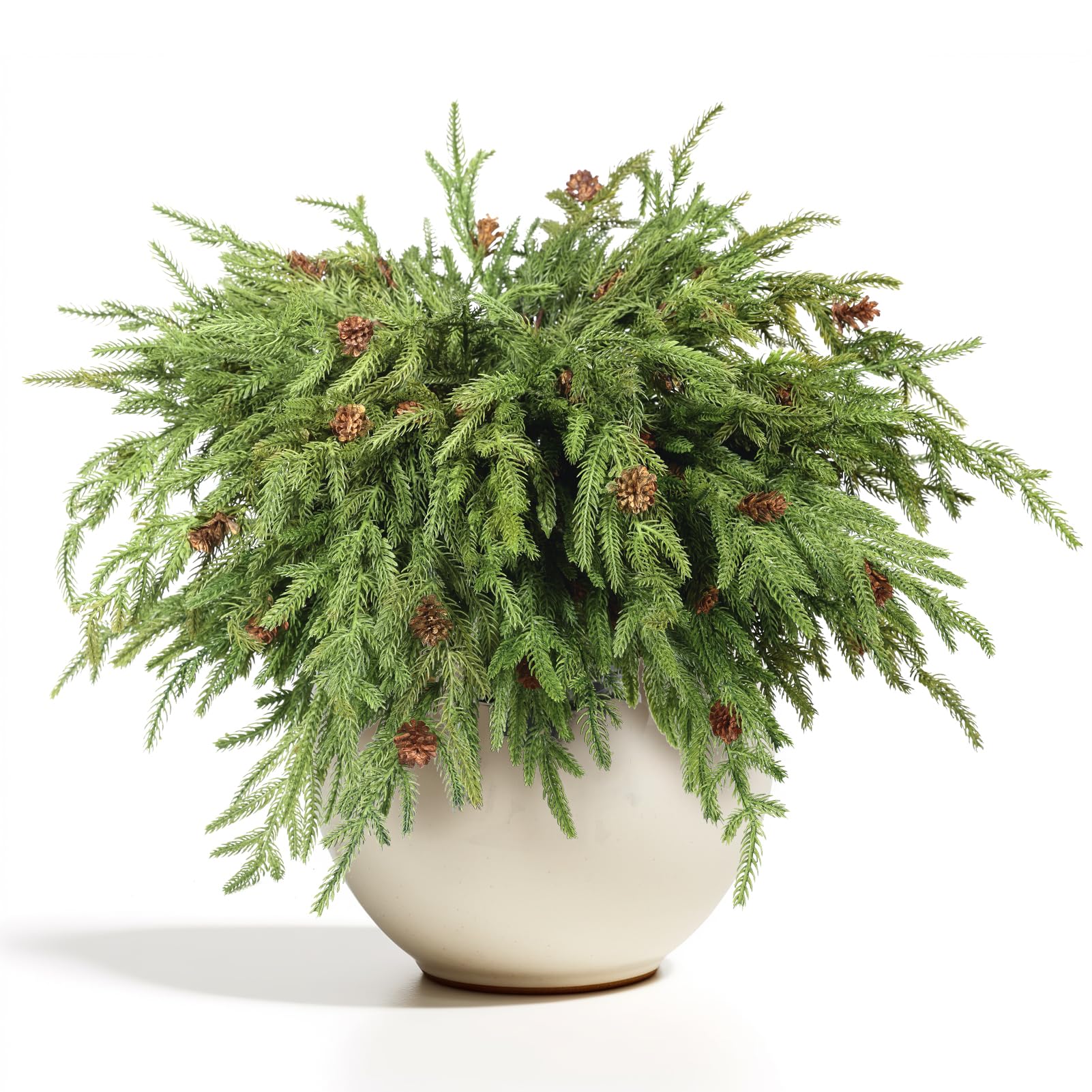 Photo 1 of WBHome 12 Pcs Christmas Norfolk Pine Branches with Pine Cones - 18" Real Touch Norfolk Pine Branch- Artificial Xmas Branches Plants Pine Needles for DIY Craft Garland Home Garden Decor