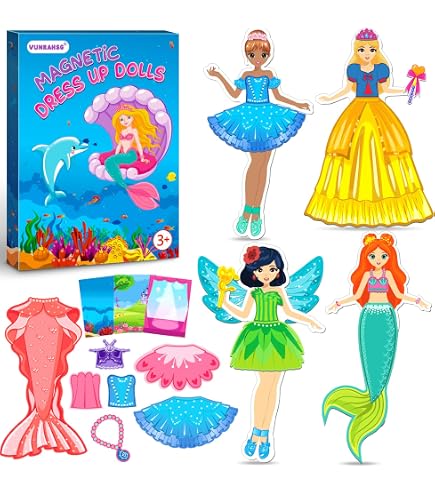 Mocoosy Poupées magnétiques pour filles, trousse de déguisement de princesse sirène, ballerine, jeu de voyage, activités en avion, jouets, cadeaux d'anniversaire, de Saint-Valentin pour petites filles