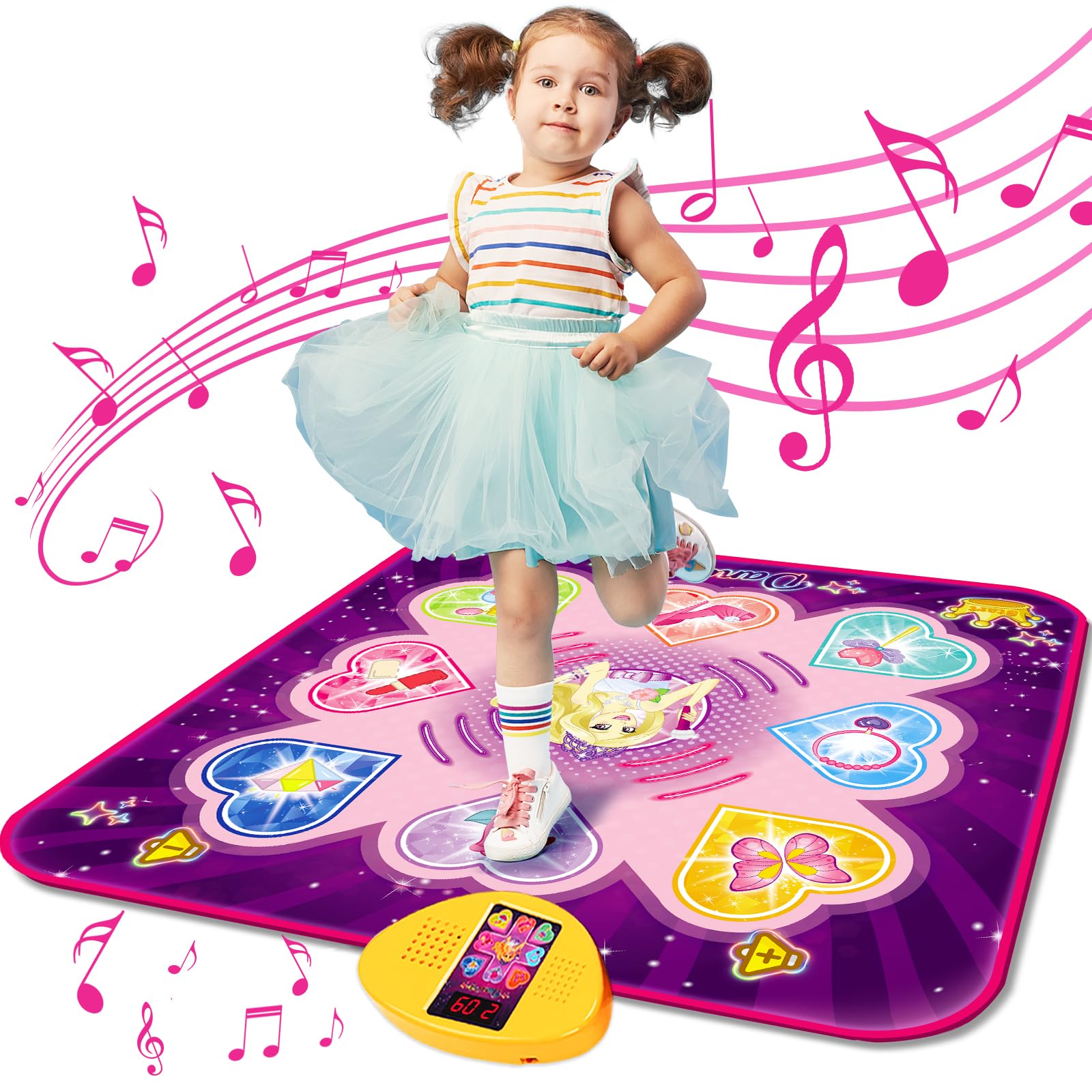 KIZZYEA Dance Mat Toys for 3, 4, 5, 6, 7, 8+ Year Old Girls, Music Dancing Pad with 7 Game Modes, LED Lights, Built-in Music, Adjustable Volume, Birthday Gifts for 3-12 Years Old Girls