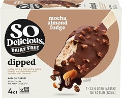 So Delicious Dairy Free Almond Milk Dipped Frozen Dessert Bar, Mocha Almond Fudge, Vegan, Non-GMO Project Verified, 4 Pack