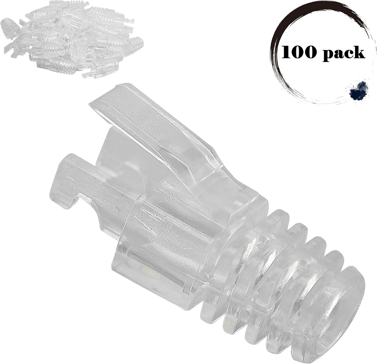 100 Pcs Cat6 RJ45 Boots Cover,GELRHONR RJ45 Strain Relief Cover for Ethernet Cables Ends Plug Connector-Transparent