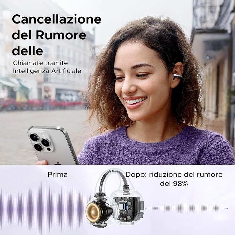 HiTune S3 Cuffie Bluetooth Auricolari Sport con Clip Aperta ENC 30H