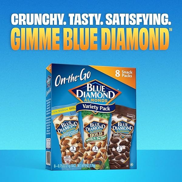 BLUE DIAMOND ALMONDS SNACK NUT VARIETY PACK FOR KIDS, OFFICE, SCHOOL, ON-THE-GO, 0.75 OZ GLUTEN FREE INDIVIDUAL PACKS, WASABI & SOY SAUCE, LIGHTLY SALTED, AND SMOKEHOUSE (PACK OF 1,24 COUNT TOTAL)