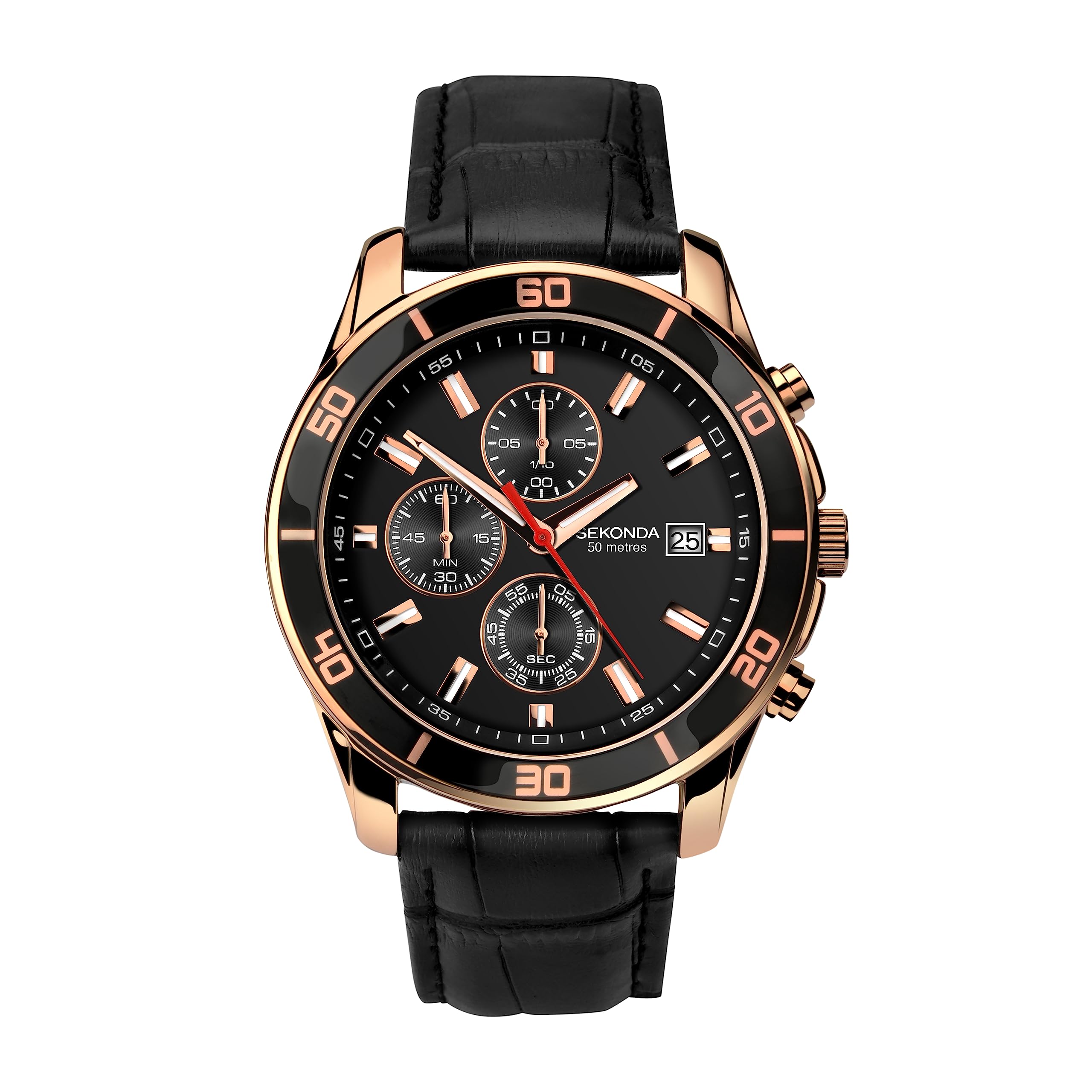 Sekonda Men's Quartz Watch with Black Dial Chronograph Display and Black Leather Strap 1051.27