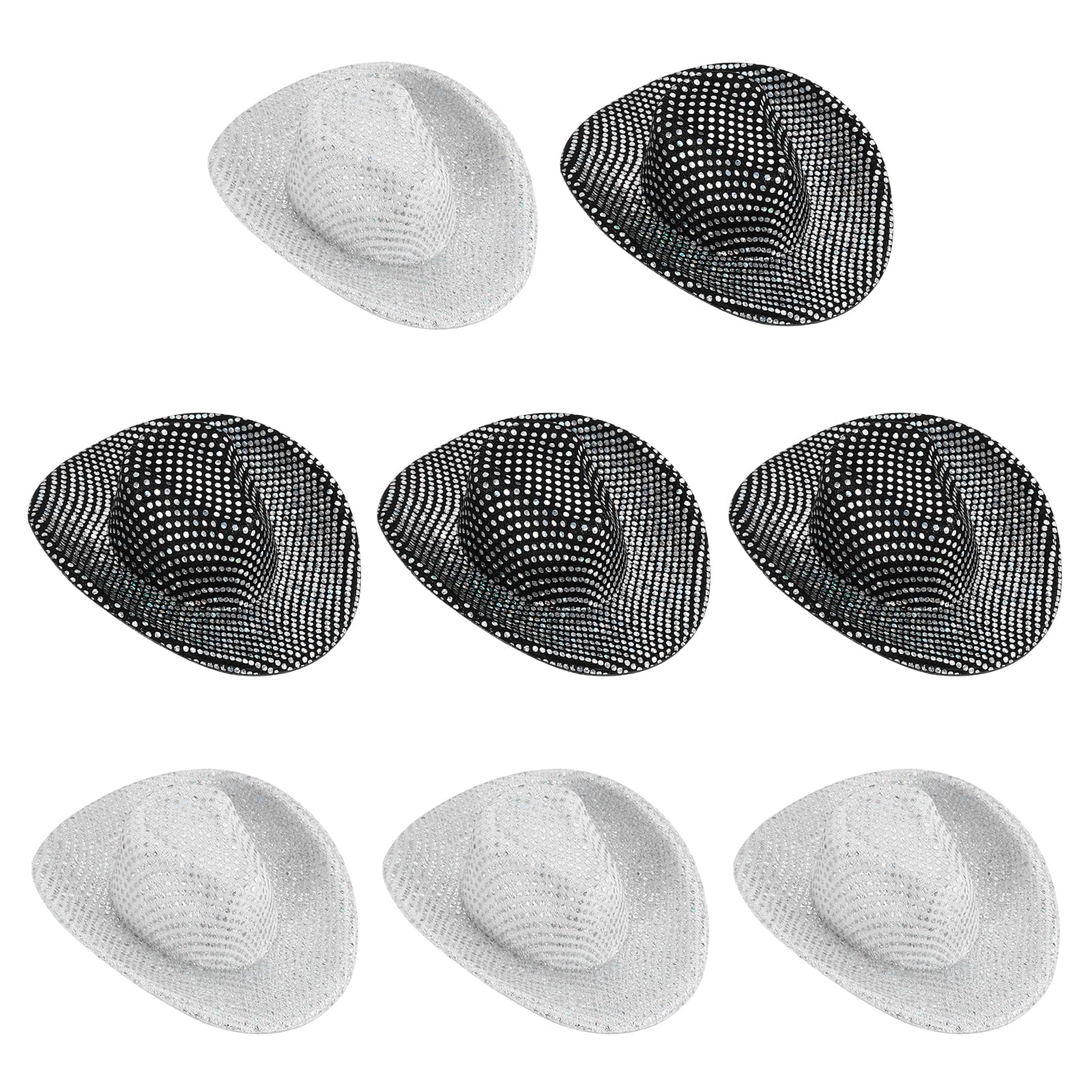 PATIKIL Mini Cowboy Hats, 8 Pcs Miniature Western Cowboy Hat for Crafts, Party Decoration, Doll Pet Dress Up, Glitter Dot Style, White/Black