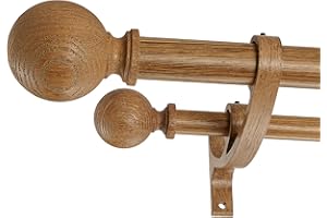 Double Wood Curtain Rods for Windows 36 to 72 Inches,1 Inch Front and 5/8 Inch Back Farmhouse Wooden Curtain Rod with Imitati