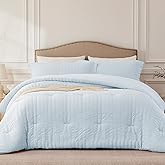 Quataly SkyBlue Queen Comforter Set - 3 Pieces Seersucker Lightweight Bedding Comforter Sets (1 Soft Fluffy Comforter & 2 Pillowcases) - All Seasons Cozy Modern Bed Sets