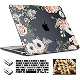 TWOLSKOO Compatible with M4 MacBook Air 13.6 inch Case 2025-2022 Release M4 A3240 M3 A3113 M2 A2681, Plastic Hard Shell & Keyboard Cover & Type C Adapter & Screen Protector, Rose Flower