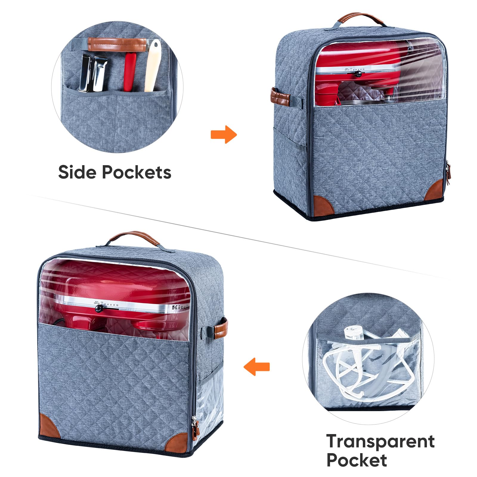 BAGSPRITE Stand Mixer Cover with Appliance Sliders Base Compatible with KitchenAid Mixer-Storage Bag for 6/7/8 Quart with Pockets for Kitchen Aid Accessories and Attachments