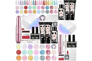 Morovan Poly Gel Nail Kit with Drill and U V Lamp - Professional Poly Nail Gel Kit for Beginners with 20 Colors Glitter DIY Poly Gel Kits Gifts for Manicure Lovers