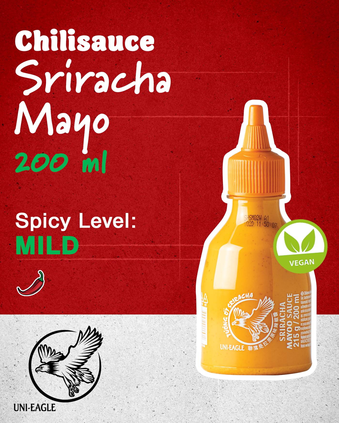 UNI-EAGLE Sriracha Mayo Chili Sauce I Cremige Chili mit Chilischoten & Knoblauch I Würzige Thai-Sriracha Sauce I Ideal als Dip & Würze I 1 x 200 ml 2