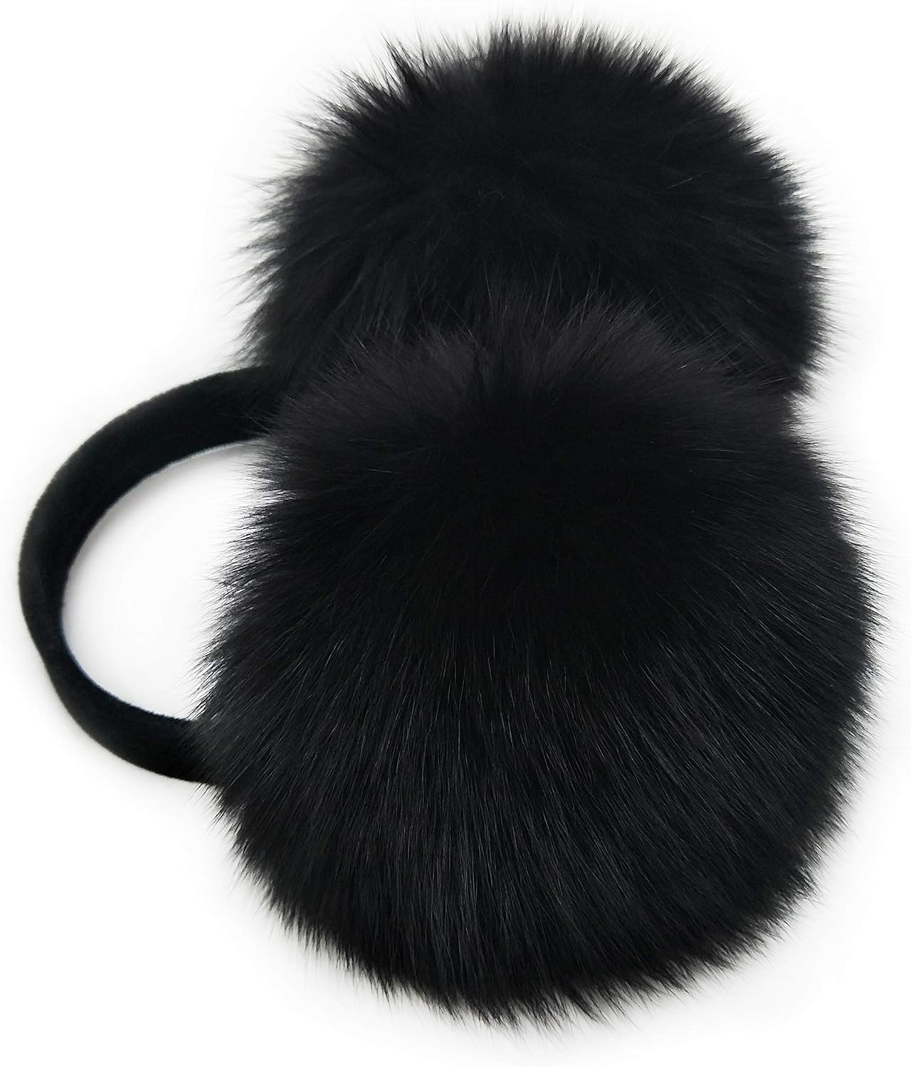 Real Fox Fur Earmuff (Black) at  Women’s Clothing store: Cold Weather Earmuffs