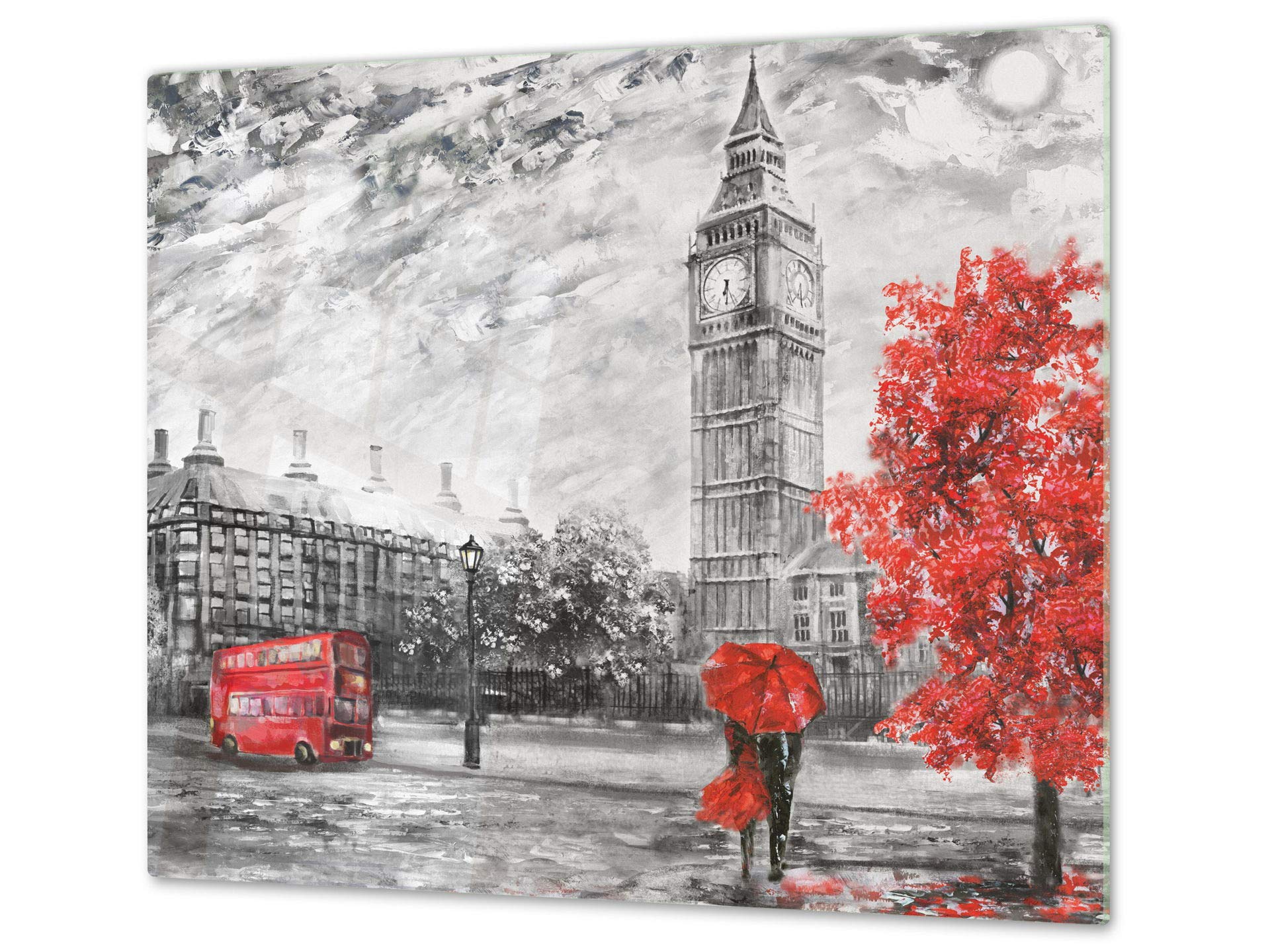 Tempered Glass Cutting Board – Worktop Saver and Pastry Board; Measures: Single: 23,62” x 20,47”; Double:2 x 11,81” x 20,47”; D13 Images: Big Ben red