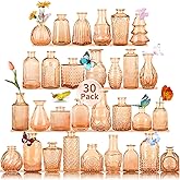 Valentine's Day Glass Bud Vases,Versatile Small Bud vases for Home and Wedding Decor, Exquisite Bridal Shower Table Centerpieces,Aromatherapy Bottles,Candle Holder, Gifts Idea(Pack of 30,Amber)