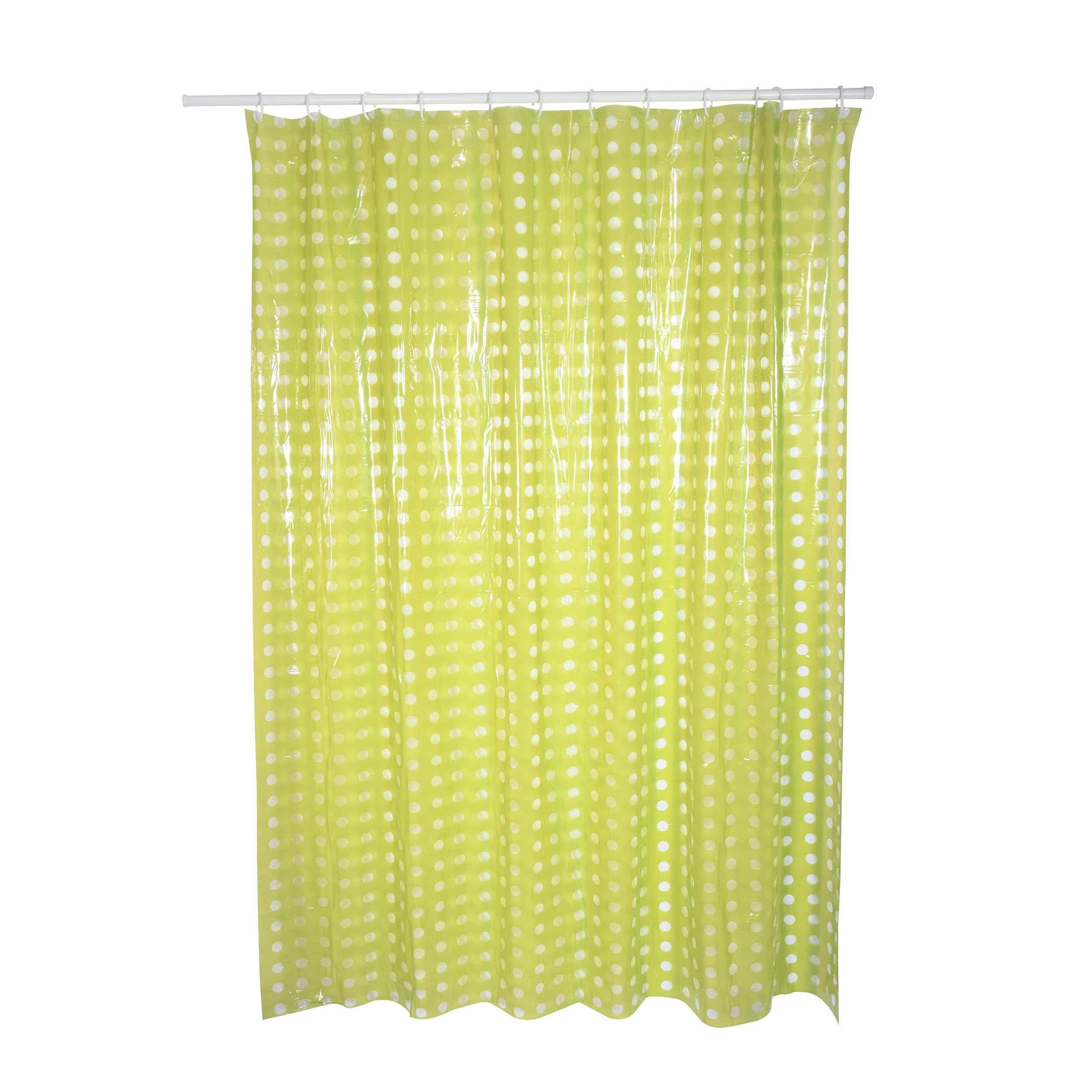 MSV 180 x 200 cm White with Dots PVC Shower Curtain, Green