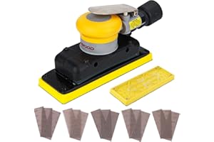 UPWOOD 2-3/4" x 8" Dust-free Air Orbital Sander, 70 mm x 198 mm 1/8 in Orbit, 10,000 Max OPM Dust Bag Style Central Vacuum with Extra Hook-Loop Pad and 15pcs (80/120/180/320/400) mesh sandpapers