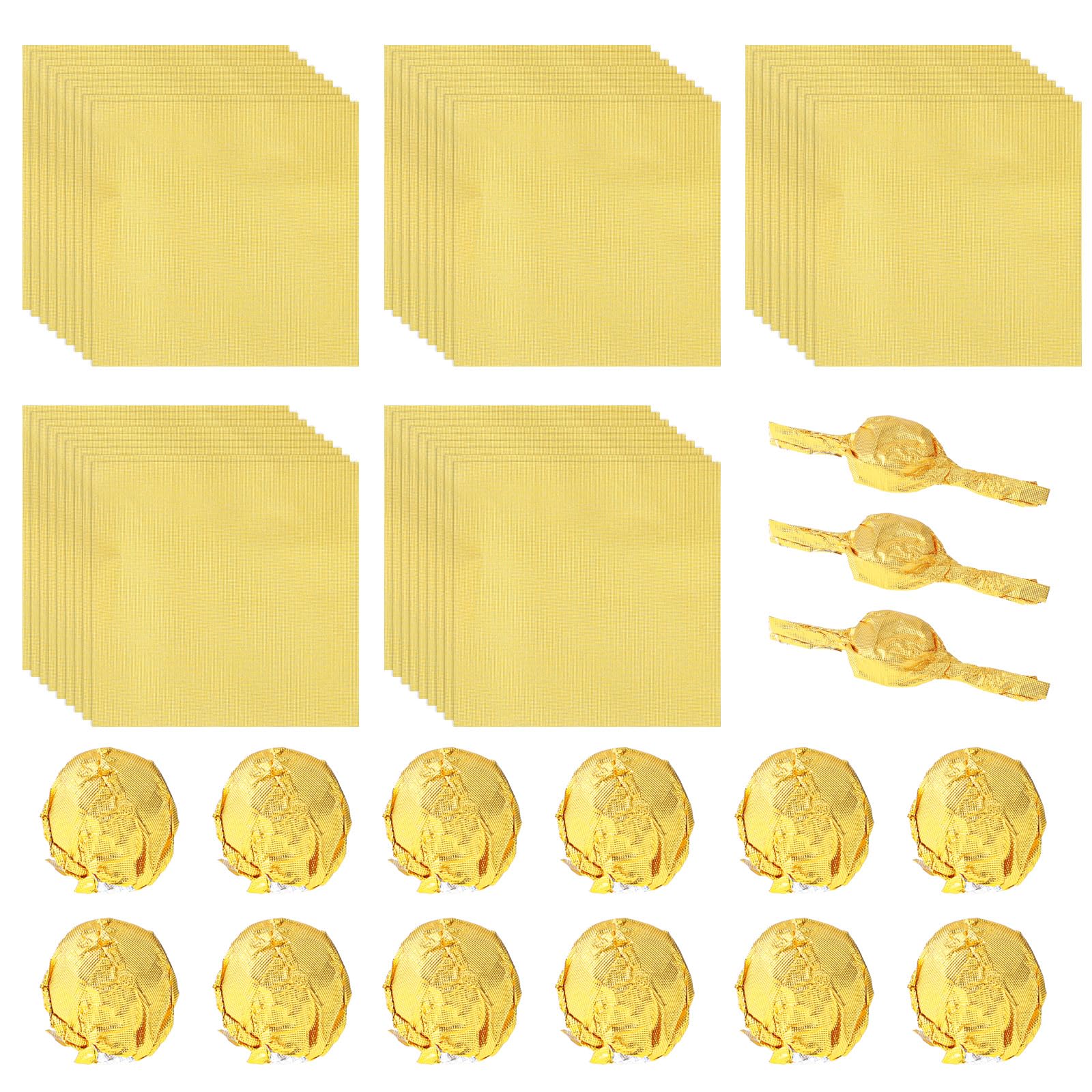Mozeat Lens 300PCS Gold Aluminium Foil Candy Wrappers 3x3 inches Candy Foil Wrappers Square Sweets Gold Foil Paper for Caramels Chocolate DIY Candy Packaging