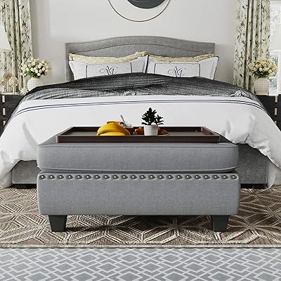 Buy Honbay Upholstered Storage Bench Ottoman With Tray Coffee Table Ottoman With Storage Rectangle Ottoman Bench With Lift Off Lid Grey Online In Indonesia B08k792x6r