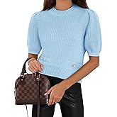 Cicy Bell Womens Puff Short Sleeve Sweaters Tops Cropped Ribbed Knit Lightweight Pullover Casual Loose Fit Crewneck Sweater