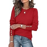 Womens Sweaters Fall Fashion 2025 Long Sleeve Button Cuff Soft Knit Pullover Trendy Tops Dressy Casual Blouses