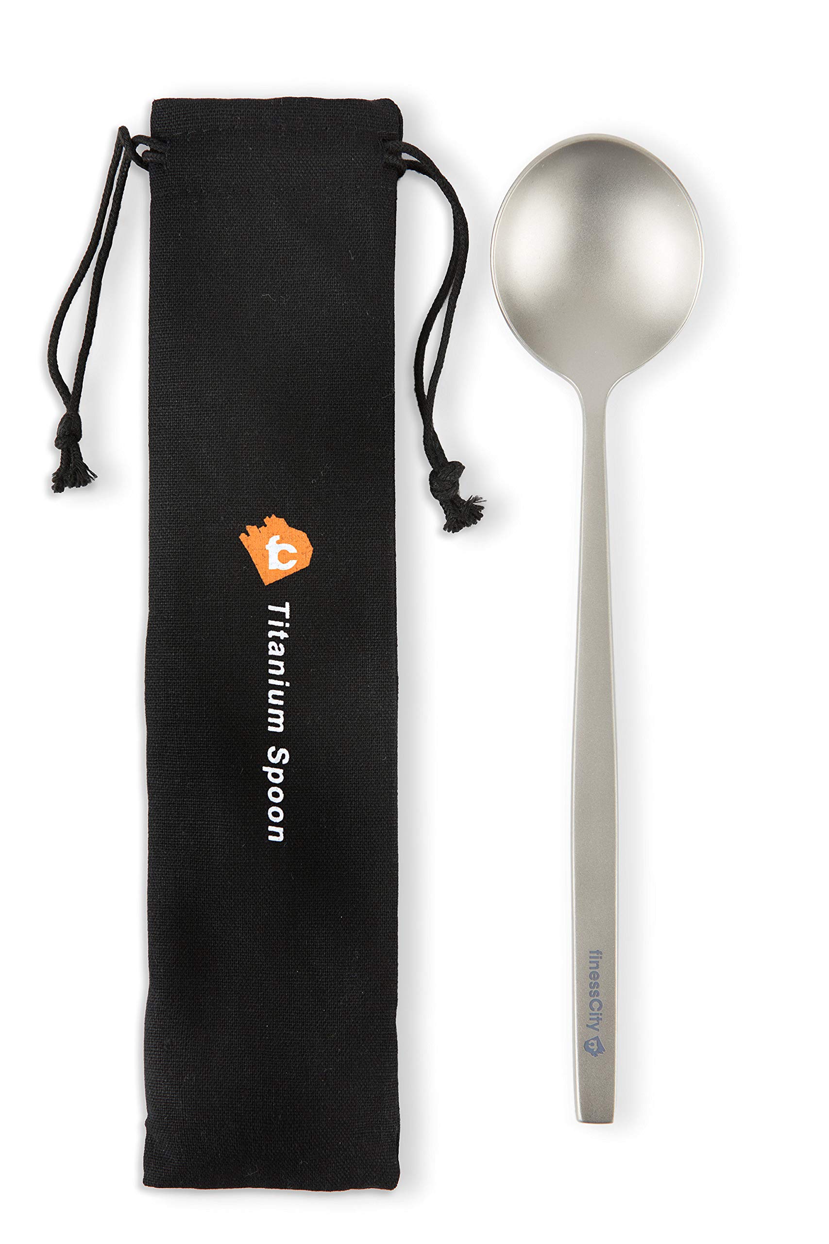 Titanium Long Handled Spoon with a Biggest Bowl, 8.7 inch/221 mm Round Titanium Spoon Comes with a Perfect Soup Size Bowl to Make It a Great Outdoor Companion Camping Spoon with Waterproof Case