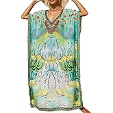 Yanziliu Women's V-Neck Batwing Sleeve Kaftan Dress Lightweight Beach Swimwear Cover Up for Mumu Tropical Vacation