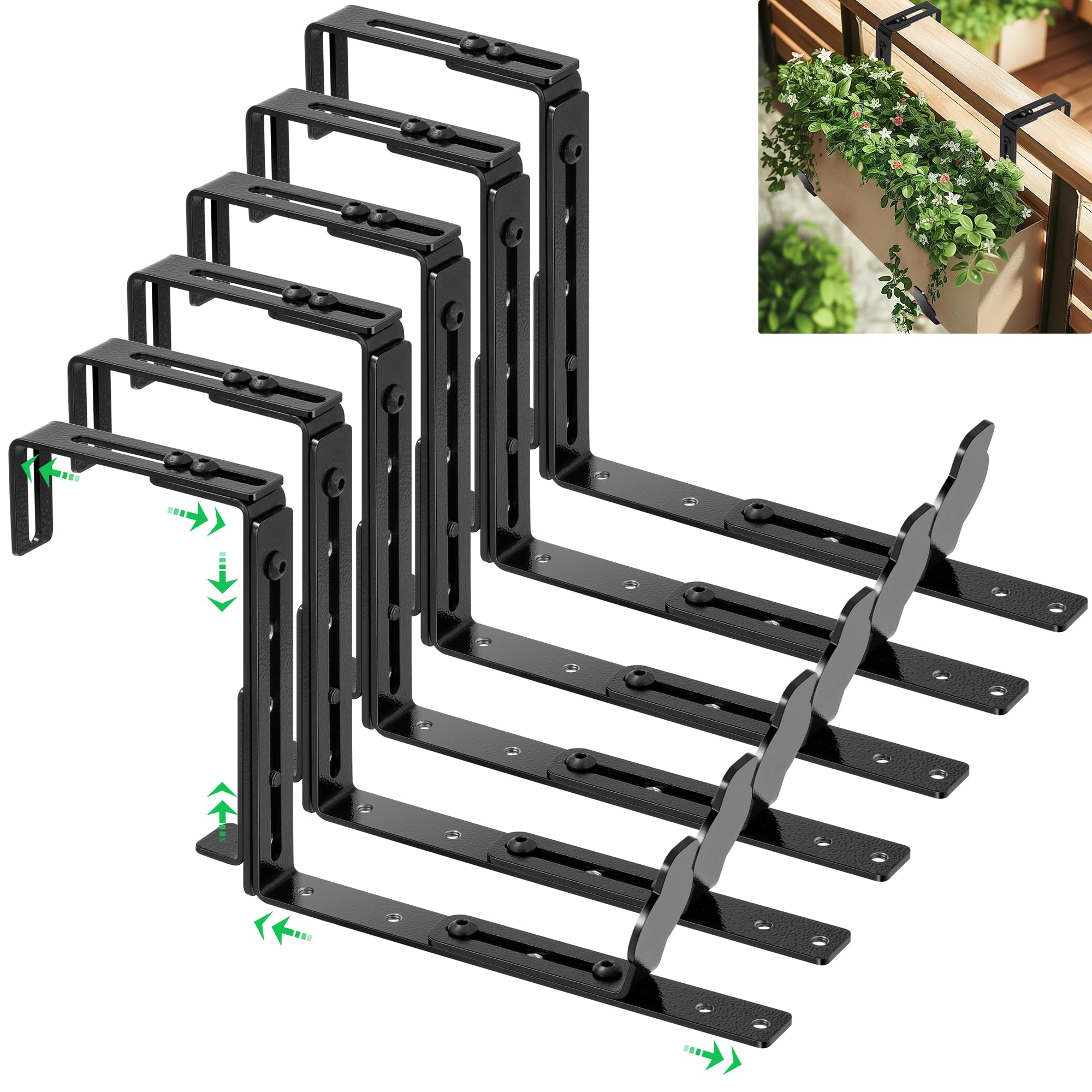 Photo 1 of VIVOSUN Planter Box Brackets, Adjustable Window Box Brackets, Universal Carbon Steel Flower Box Holders for Railings, Fences, Walls, Window Sills, 6-Pack