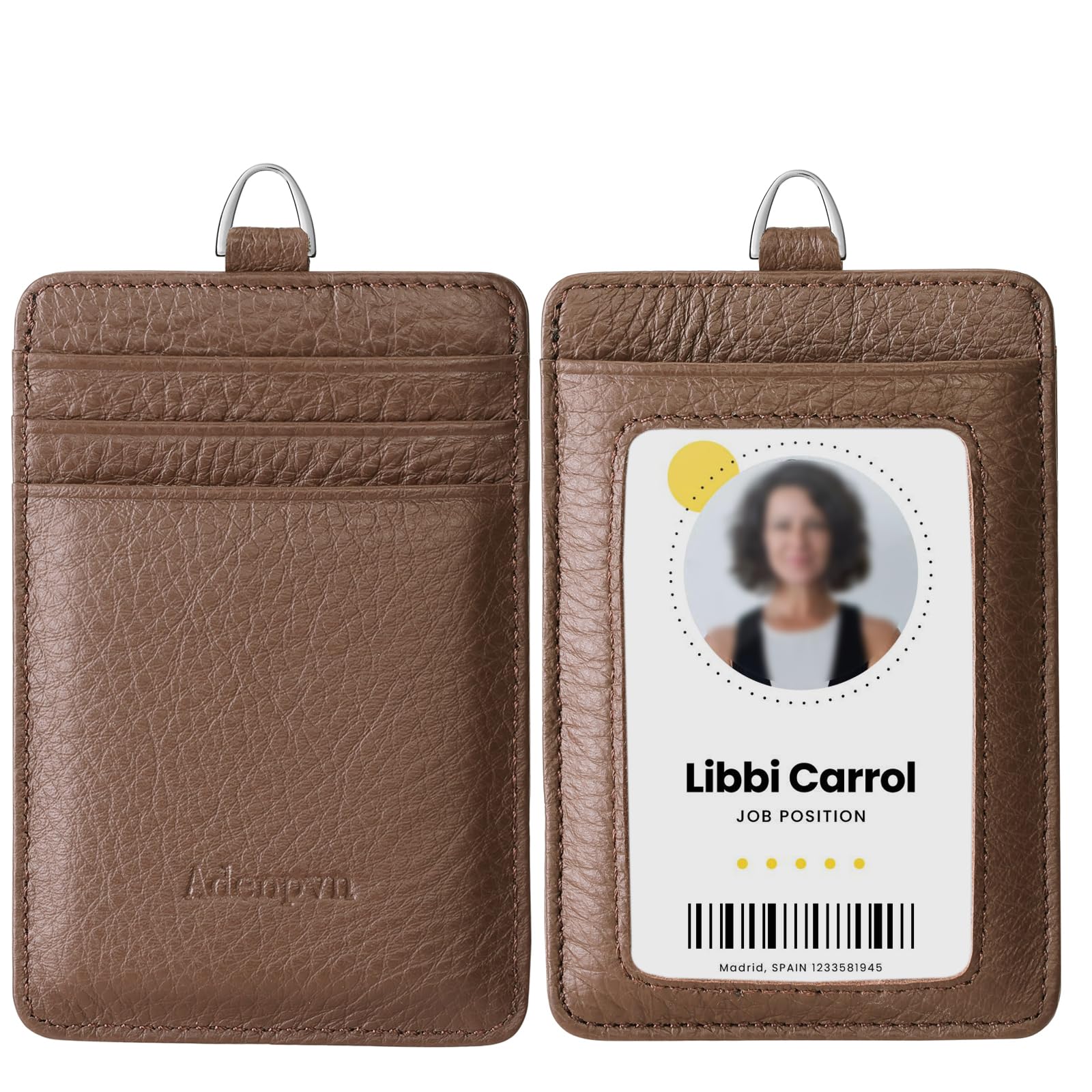 Genuine Leather id Badge Holder with Lanyard,Soft,ID Card Holder,Up to 20 Colors and Grains to Choose,frommultiple Card Slots,Vertical Work Name Badge case (183)
