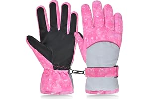 Ausletie Kids Gloves Winter Waterproof Snow Ski Gloves for Girls, Winter Outdoors Warm Snowboard Gloves for Children