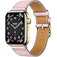 DONEGANI LB1 Leather Band for Apple Watch Hermes Women Men Ultra 2 49mm, Series 10 46mm, 9 8 7 45mm 41mm, SE 6 5 4 44mm 40mm, 3 2 1 42mm 38mm iWatch, Strap Pink