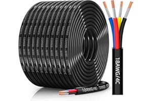 CONEPY 18 Gauge Wire 4 Conductor Electrical Wire, 18 AWG Tinned Copper Stranded PVC Cable, IP68 Waterproof/Flexible/Low Voltage Cord for Automotive, RV, Marine, Solar, LED Lighting(100FT)