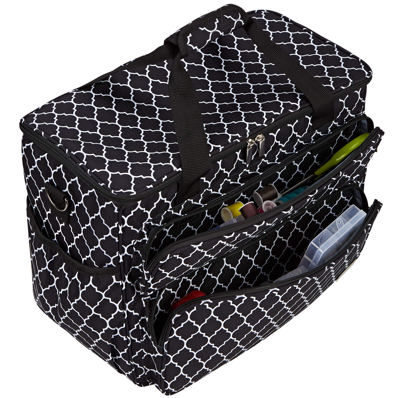 NICOGENA Sewing Machine Carrying Case, Universal Travel Tote Bag with Shoulder Strap for Singer, Brother, Janome and Accessories, Lantern Black