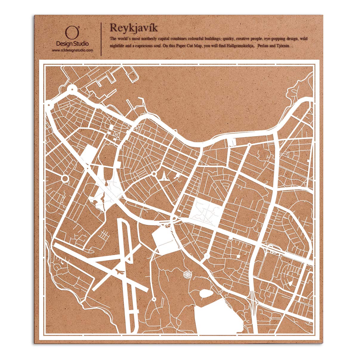 Reykjavík Paper Cut Map White 12x12 inches Paper Art