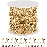 Kyutong 16.4 Feet Hollow Heart Chain Roll Gold Plated Stainless Steel Jewelry Making Chain with Clasps for Handcrafts DIY