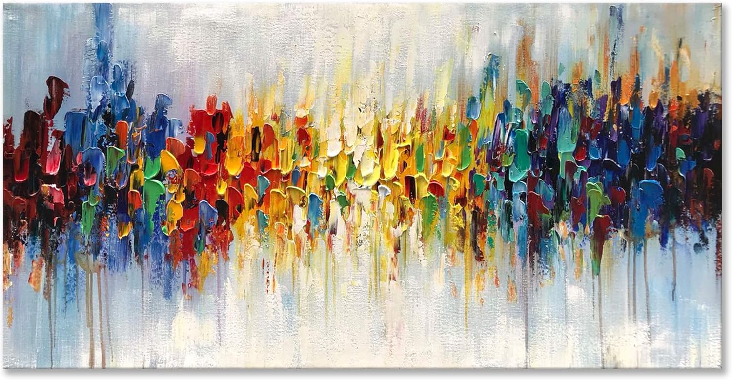 Paintings - Epicler Hand Painted Abstract Mural Modern Art Oil Painting Colors Modern Wall Decoration Art Living Room Bedroom Corridor Bar Wall Decoration 24x48 Inches