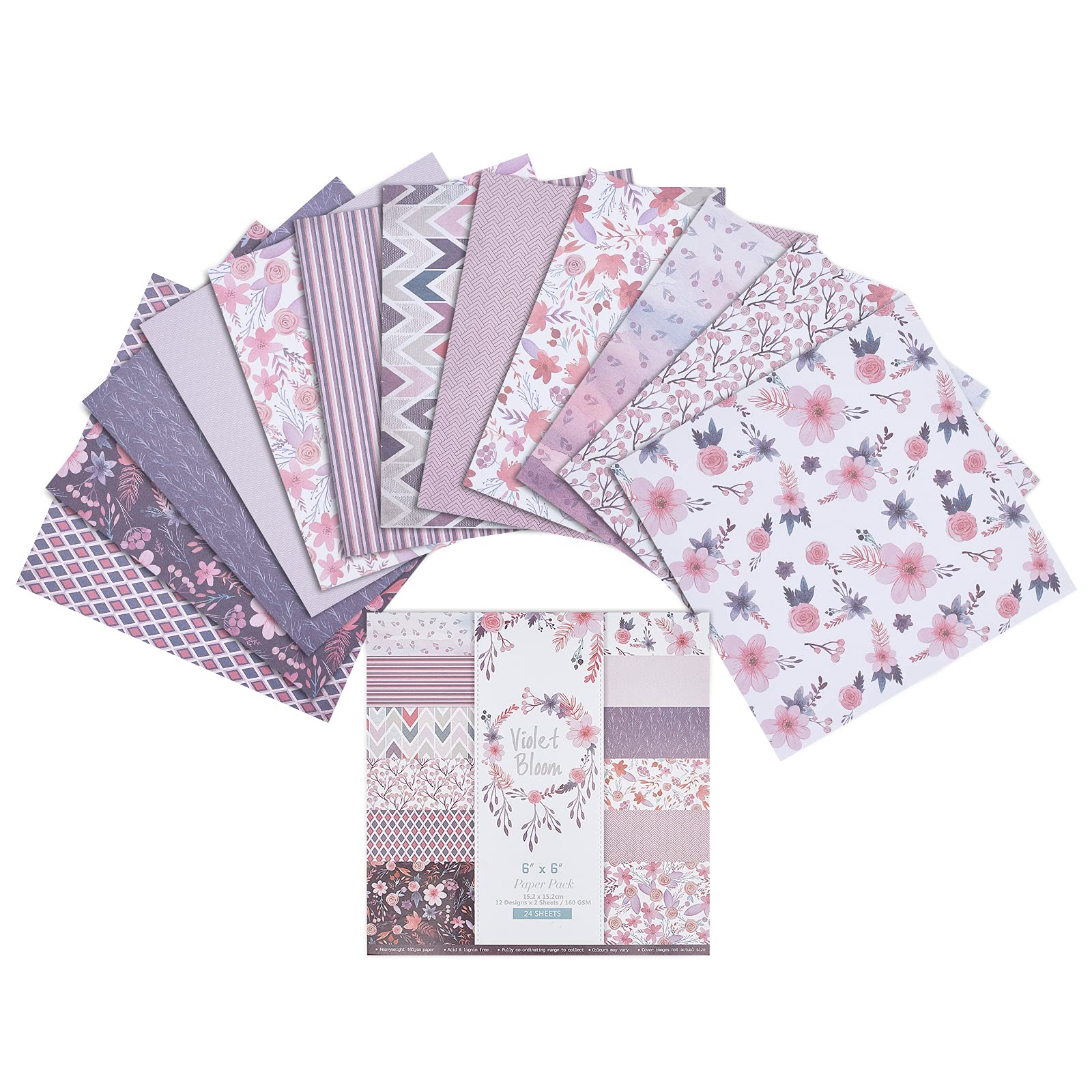 GORGECRAFT 24 Sheets Purple Pattern Paper Pack Floral Stripe Cardstock Papers Pad 6x6 Inch Decorative Scrapbook Cardstock Collection Single-Sided Patterned Scrapbooking DIY Photo Album Decoration