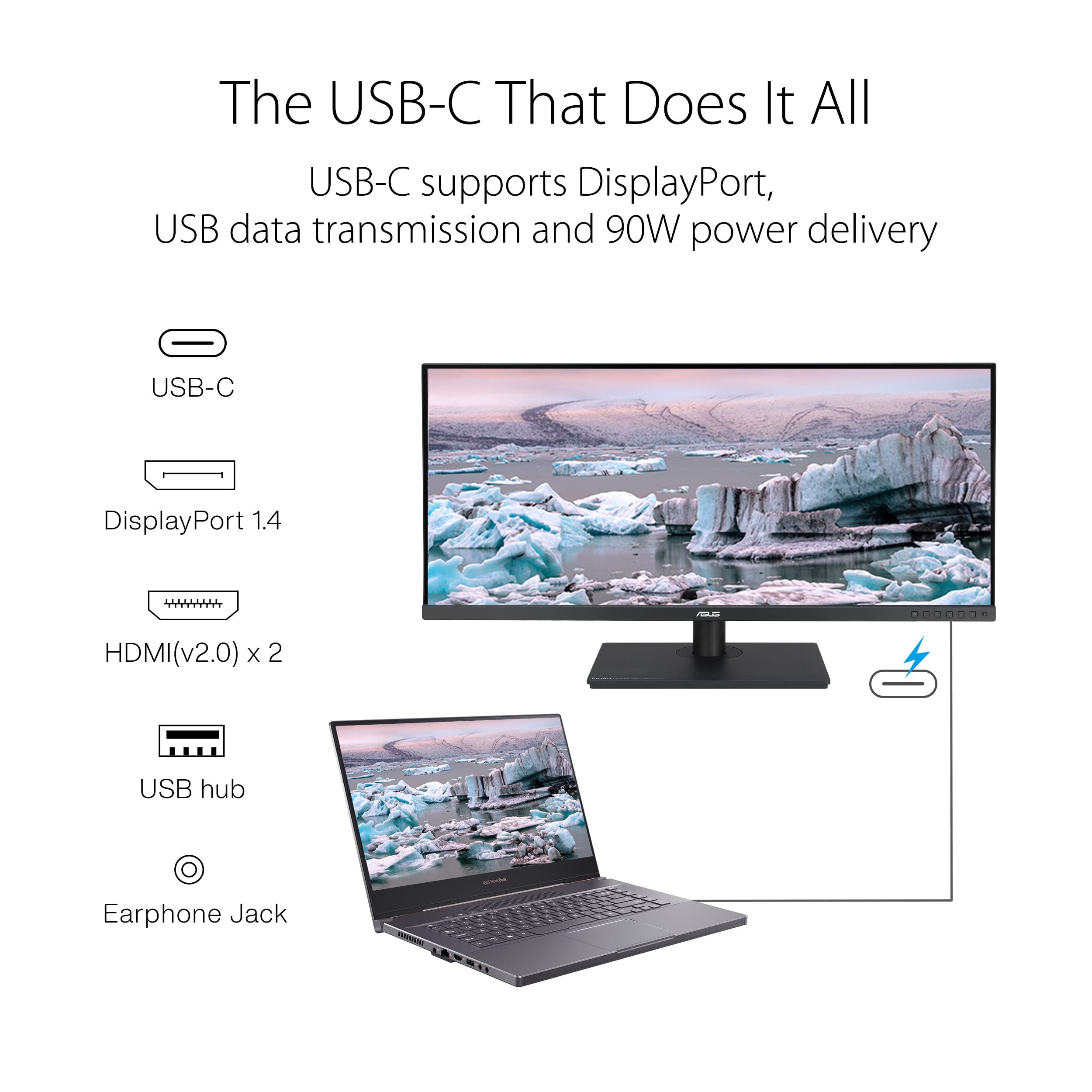 ASUS 34-Inch ProArt Monitor - 21:9 QHD, 120Hz, 98% DCI-P3, Calman Verified, USB-C - For Laptop & Mac