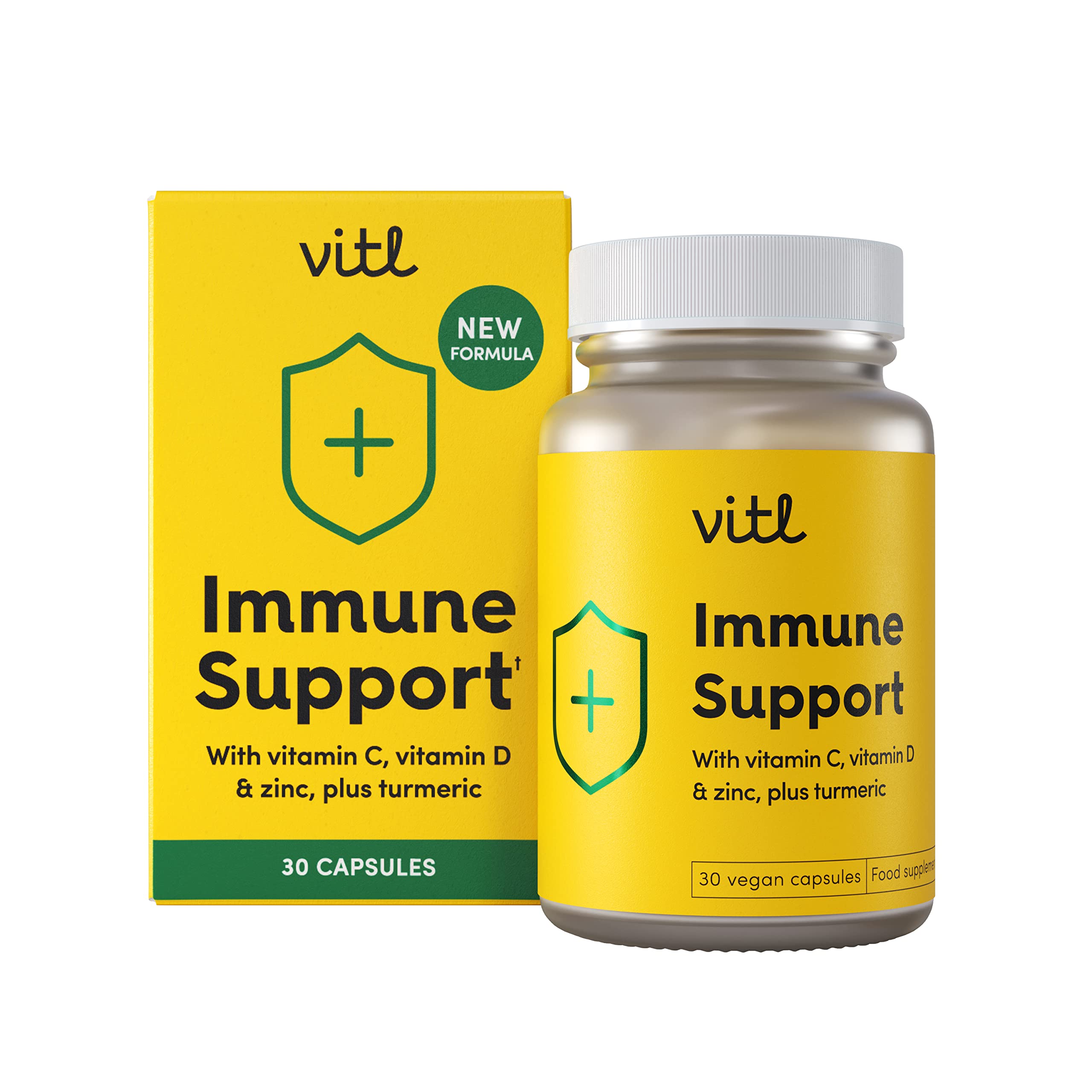 Vitl Immune Support Supplement - 30 Vegan Capsules - with Vitamin D, Vitamin C, Folate, Zinc, Turmeric & Elderberry Extracts - 1 Month Supply