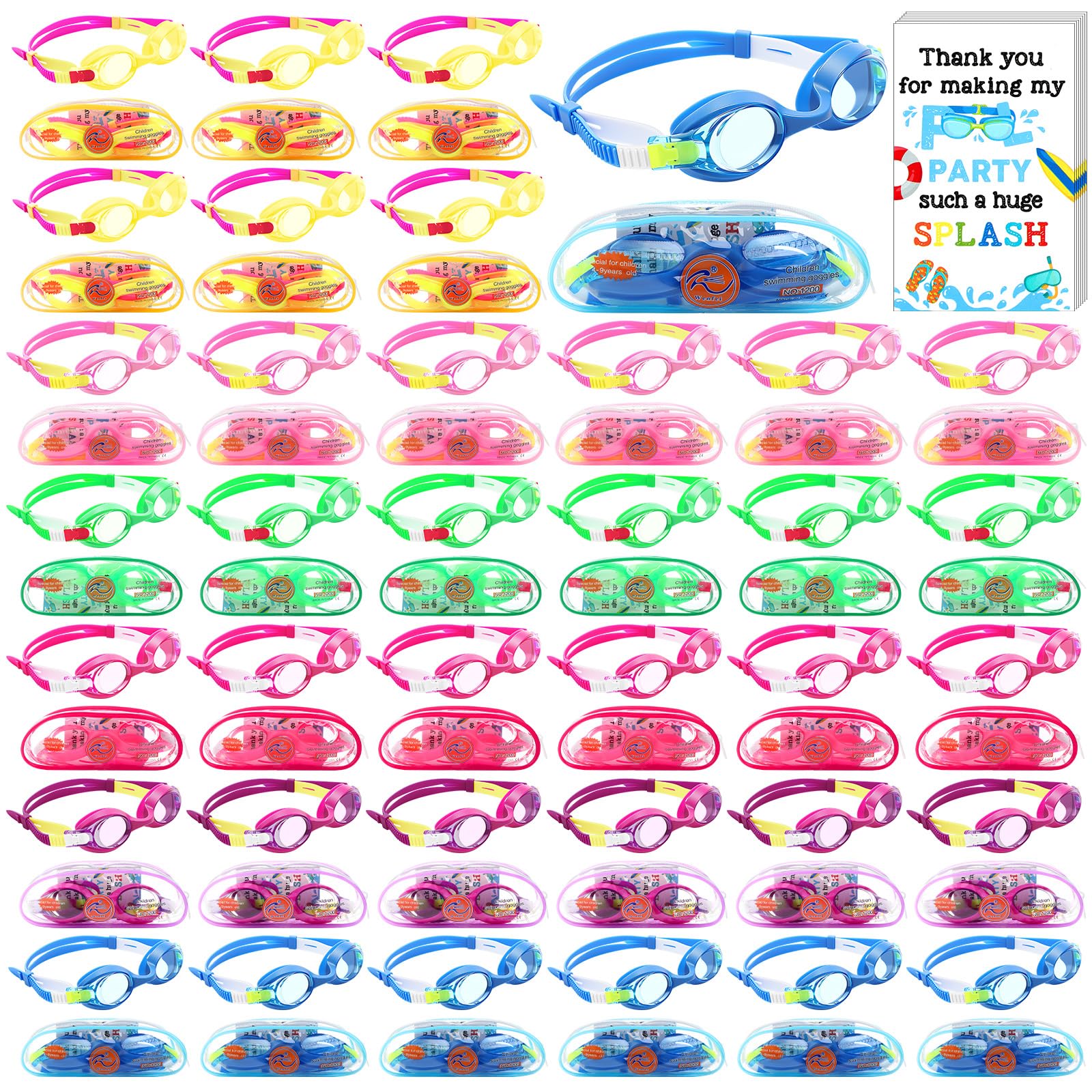Photo 1 of Relaxweex 36 Sets Swim Goggles Gifts Bulk with Thank You Cards for Pool Party Adjustable Anti Fog Swimming Goggles with Case for Summer End of Year Outdoor Beach Activity