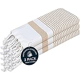HEIRLOOM COMFORT Beige Turkish Kitchen Towels 16x26 Inch, 3 Pack, 100% Cotton, Ultra Absorbent, Soft, Fast Dry, Machine Washable, Dish Towel with Tassels for Drying Dishes, Cleaning, Everyday Use