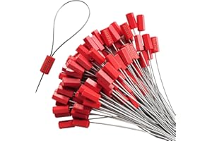 IFISHAR 100 pcs Steel Security Cable Seals,Numbered Tamper Proof Security Tags,Anti-Theft Pull-Tite Container Trailer Lock (red)
