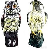 YAOSAN Hawk Decoy to Scare Birds Away - Owl & Hawk Garden Decoy Combo, 2X Protection Wind-Activated Bird Deterrent for Farms & Yards, 50% Larger Size (15")